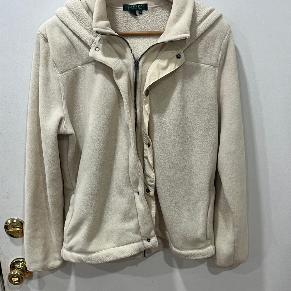 Lauren Ralph Lauren Cream Hooded Teddy Fleece Jacket